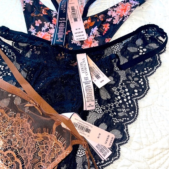 New Set of 3 Satin Shine Strap Logo Lace V String Thong Brazilian Panties - Picture 2 of 6